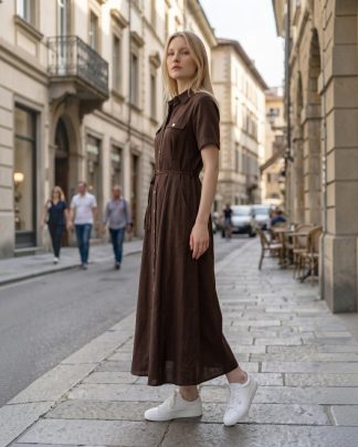 Terra braon haljina-košulja sa pojasom